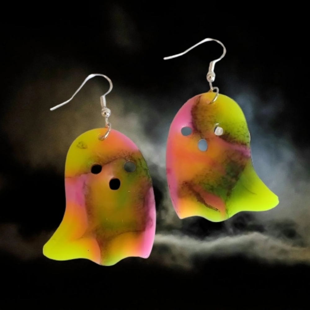 Multicolor glow in the dark ghost dangle earrings with sterling silver hooks new